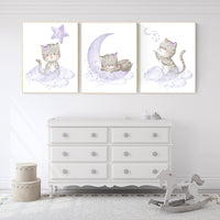 Cat nursery print, kitten nursery print, purple nursery, nursery decor girl, nursery art girl, cat print, kittens, cat nursery, lilac