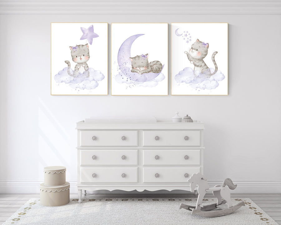 Cat nursery print, kitten nursery print, purple nursery, nursery decor girl, nursery art girl, cat print, kittens, cat nursery, lilac