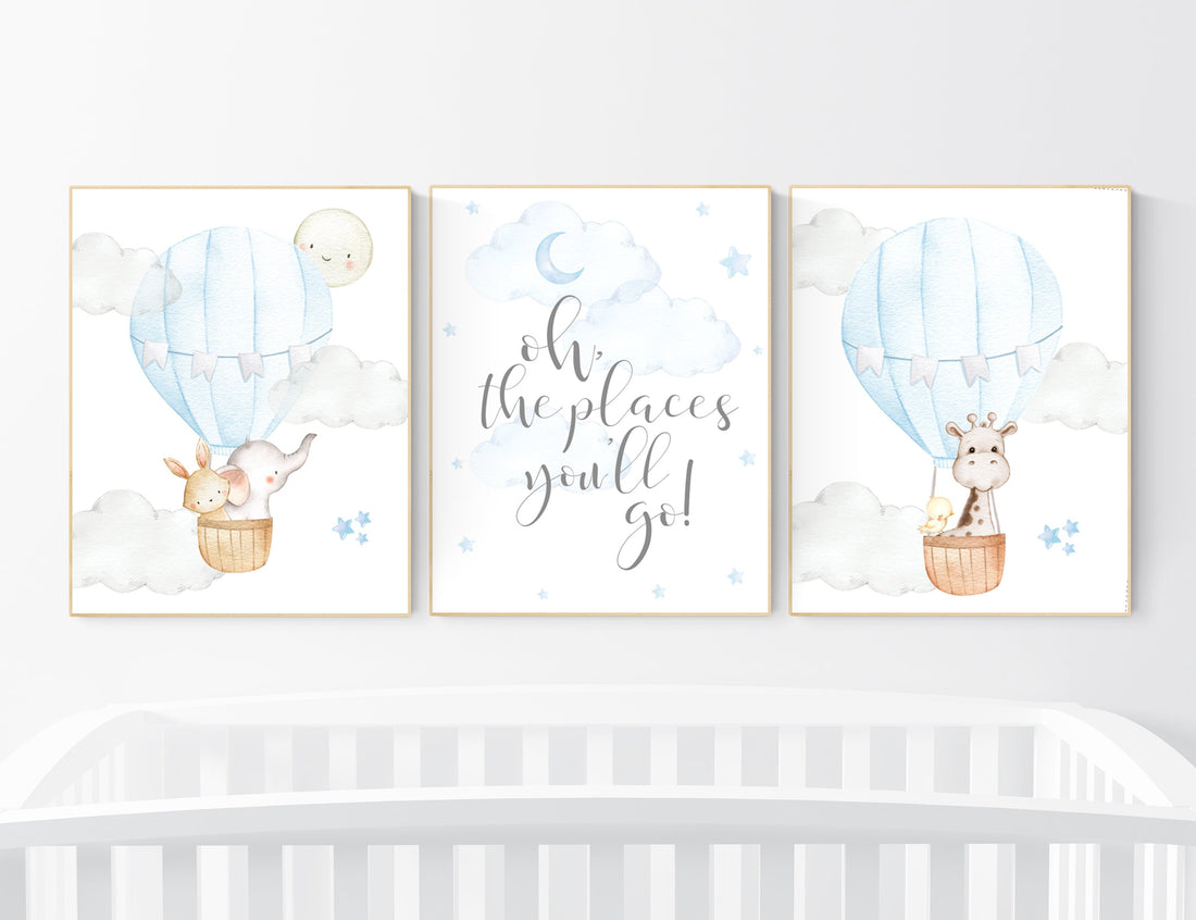 Nursery decor boy, baby blue nursery, hot air balloon nursery, oh the places you&