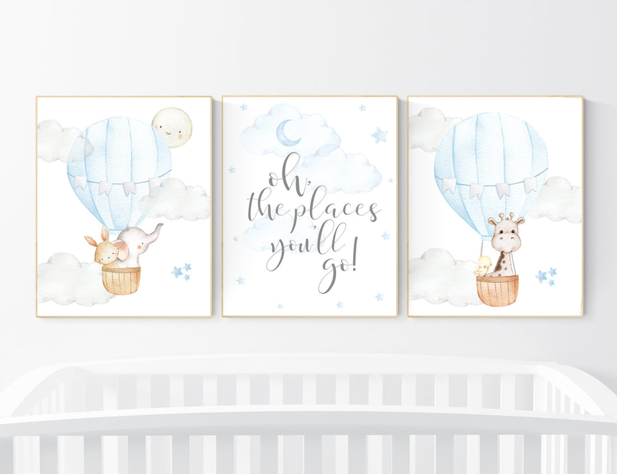 Nursery decor boy, baby blue nursery, hot air balloon nursery, oh the places you'll go, animal nursery, boy nursery wall art, boys room