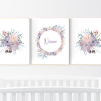 Purple flower nursery decor, Nursery decor girl, purple blush, nursery decor girl flower, lilac and blush, lilac nursery, girls room decor