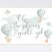 Hot air balloon nursery, Nursery decor neutral, gender neutral, animal nursery, woodland animals, sage green, green nursery, animal prints