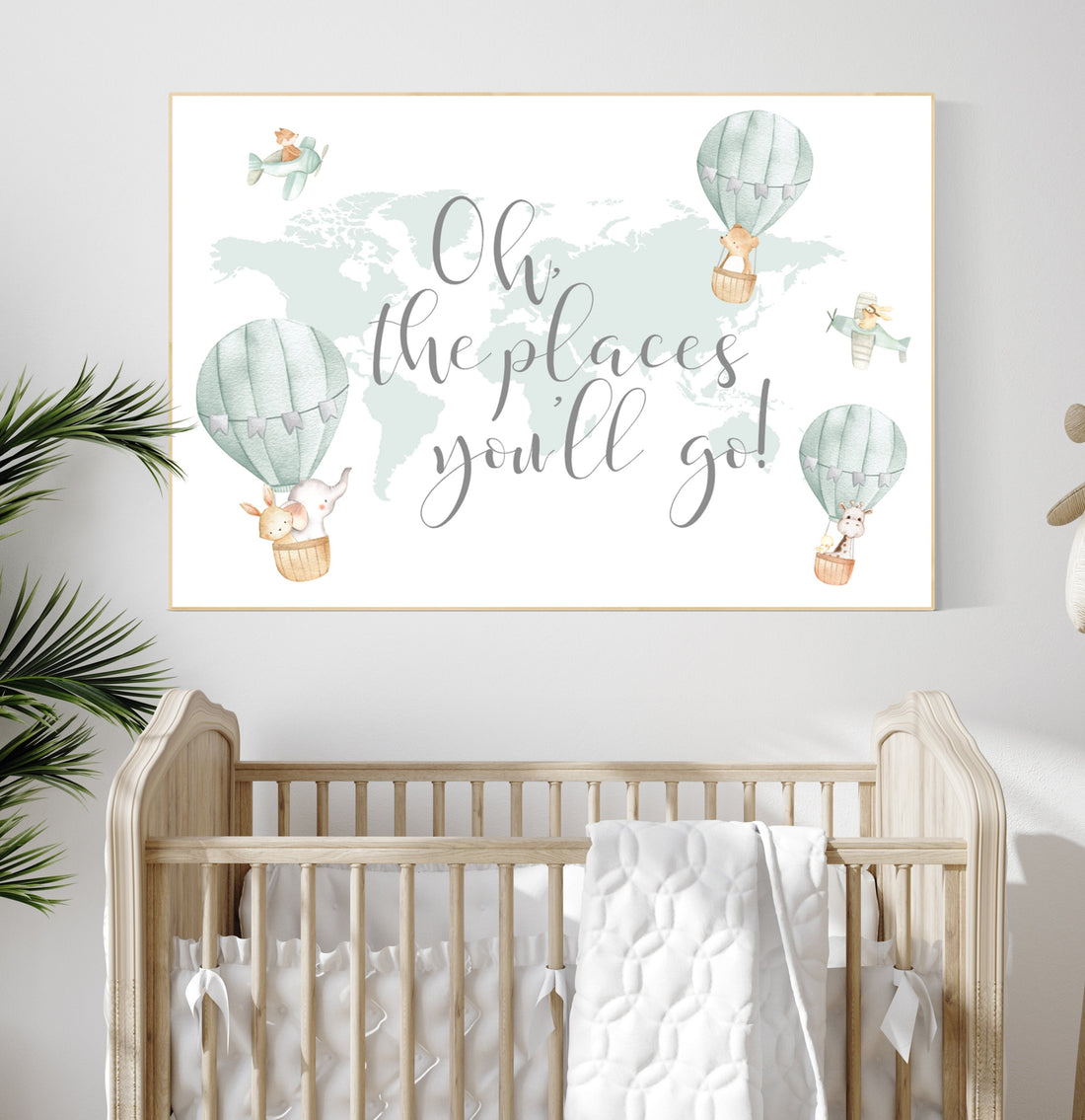 Hot air balloon nursery, Nursery decor neutral, gender neutral, animal nursery, woodland animals, sage green, green nursery, animal prints