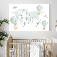 Hot air balloon nursery, Nursery decor neutral, gender neutral, animal nursery, woodland animals, sage green, green nursery, animal prints