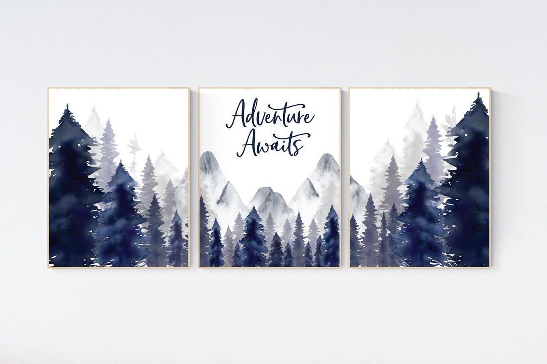 Woodland Nursery Decor, Baby Boy Nursery, Mountain Nursery, Adventure Awaits Print, Nursery decor boy, woodland nursery