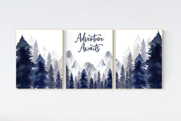 Woodland Nursery Decor, Baby Boy Nursery, Mountain Nursery, Adventure Awaits Print, Nursery decor boy, woodland nursery