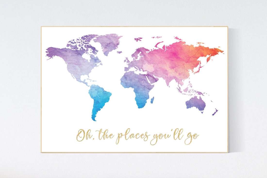 World Map poster, world map wall art, nursery wall art, oh the places you&