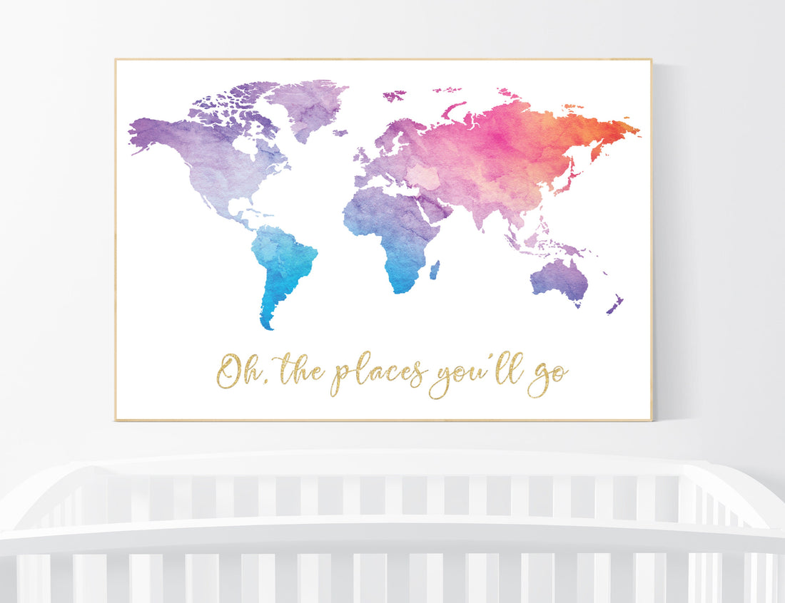 World Map poster, world map wall art, nursery wall art, oh the places you&