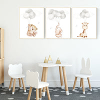 Nursery wall art animals, gray nursery, gender neutral nursery, neutral nursery, baby room decor, bear, elephant, giraffe, animal prints