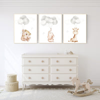 Nursery wall art animals, gray nursery, gender neutral nursery, neutral nursery, baby room decor, bear, elephant, giraffe, animal prints