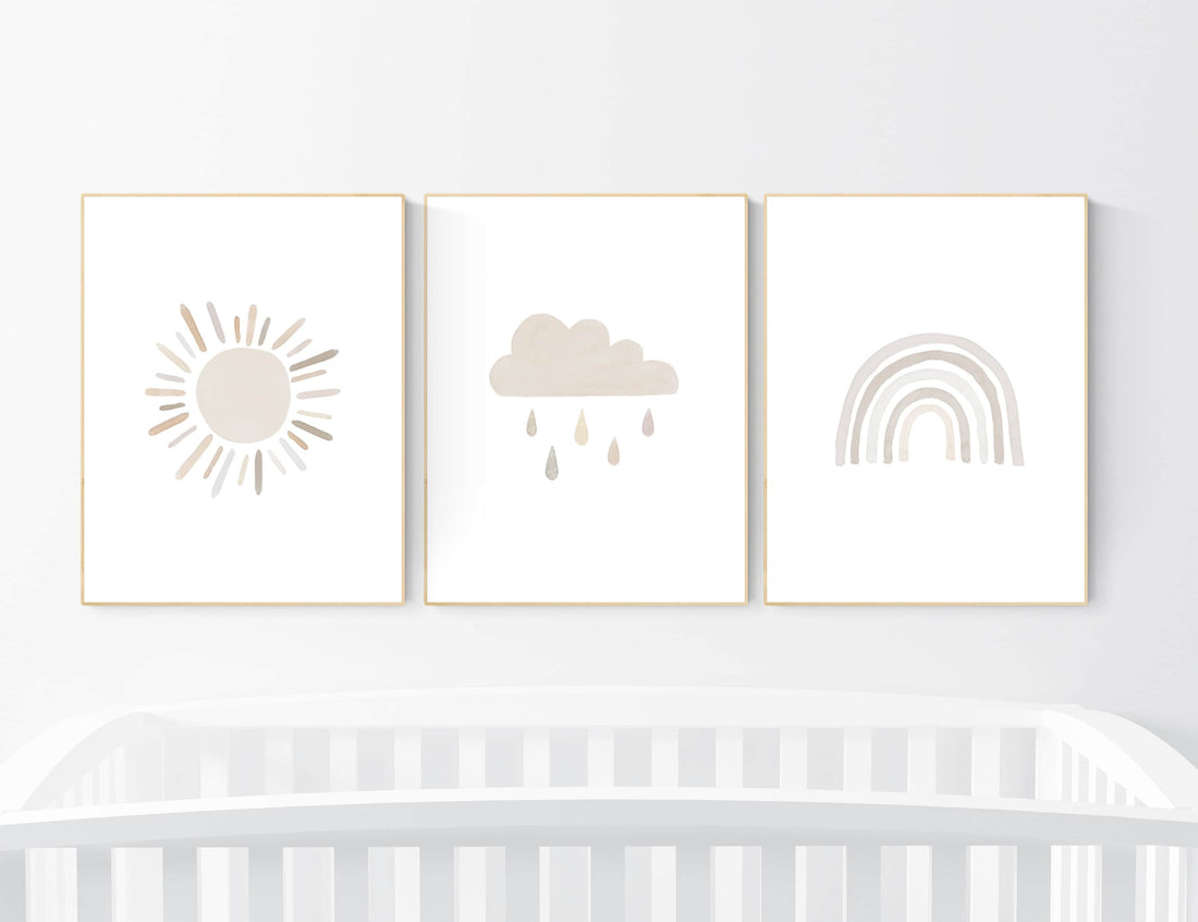 Nursery decor rainbow, neutral Rainbow Wall Art, rainbow Print Set, Cloud Rainbow Sun, Rainbow Wall Art, gender neutral, Watercolor Rainbow