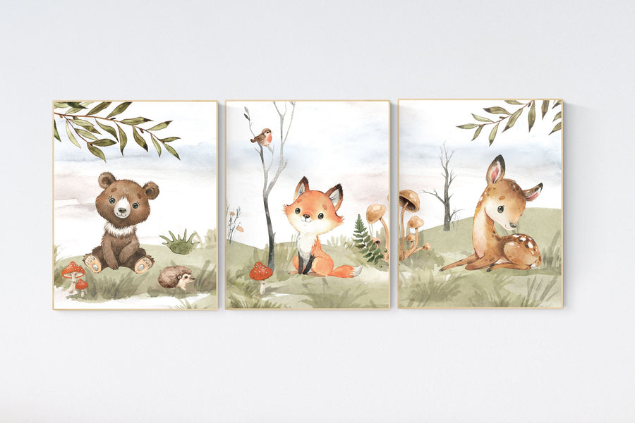 Animal nursery decor, woodland nursery prints, jungle animals, gender neutral nursery, Woodland Nursery, animal prints, fox, deer, bear