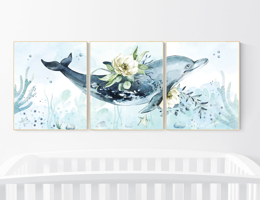 Whale nursery, ocean nursery, under the sea nursery, gender neutral nursery, ocean, nautical, whale nursery wall art, sea nursery