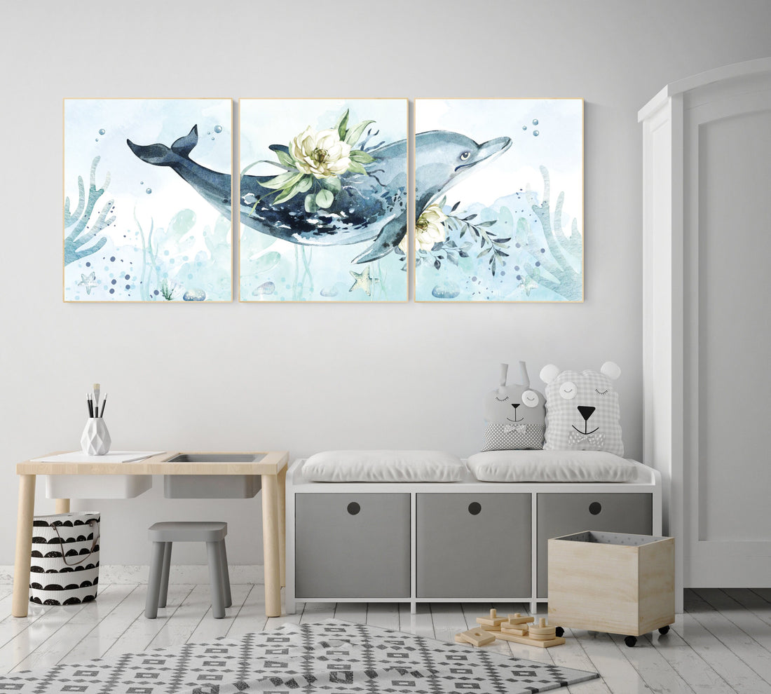 Whale nursery, ocean nursery, under the sea nursery, gender neutral nursery, ocean, nautical, whale nursery wall art, sea nursery