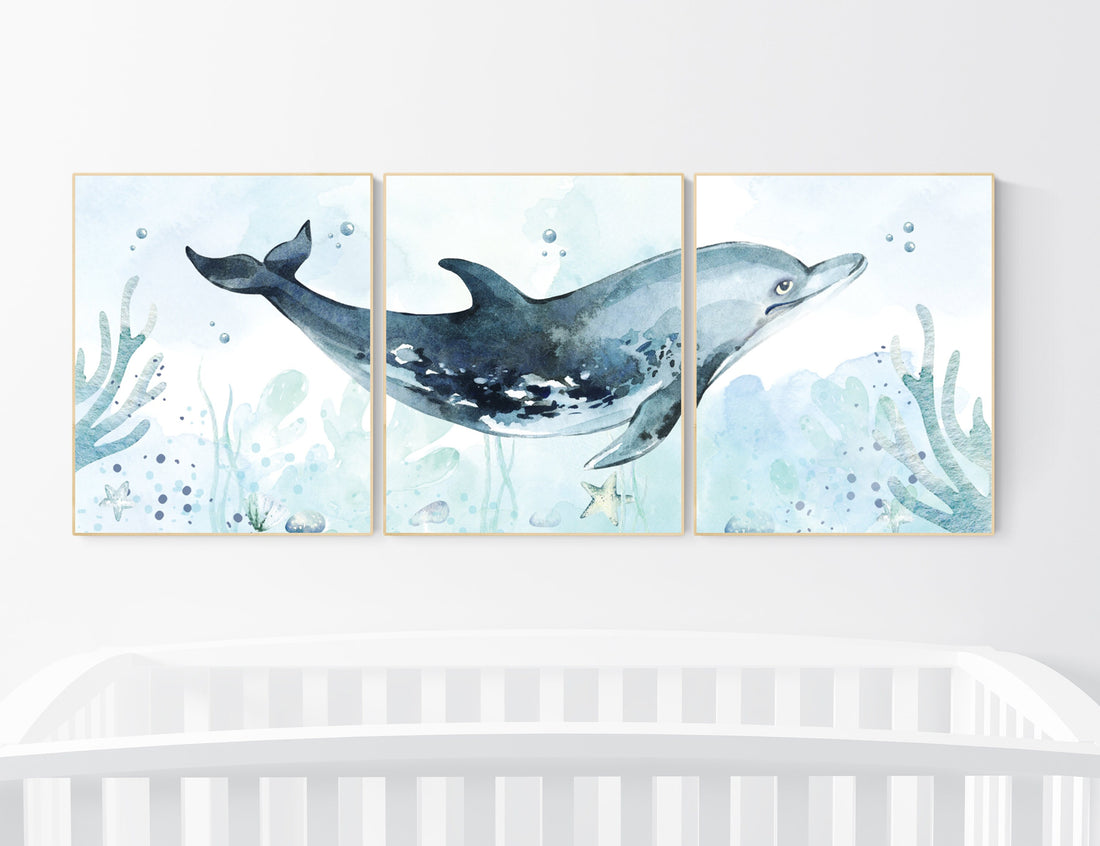 Whale nursery, Ocean nursery decor, Under the sea wall art, Nautical nursery print set, under the sea nursery, gender neutral nursery