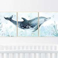 Whale nursery, Ocean nursery decor, Under the sea wall art, Nautical nursery print set, under the sea nursery, gender neutral nursery