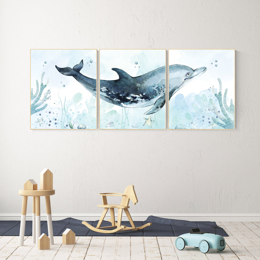 Whale nursery, Ocean nursery decor, Under the sea wall art, Nautical nursery print set, under the sea nursery, gender neutral nursery