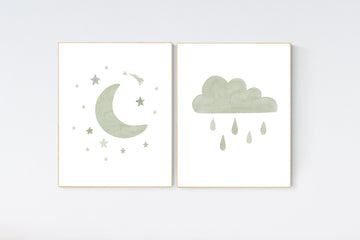 Nursery prints rainbow, gender neutral, sage green nursery wall decor, rainbow, moon, cloud, nursery wall art, nursery decor neutral, green