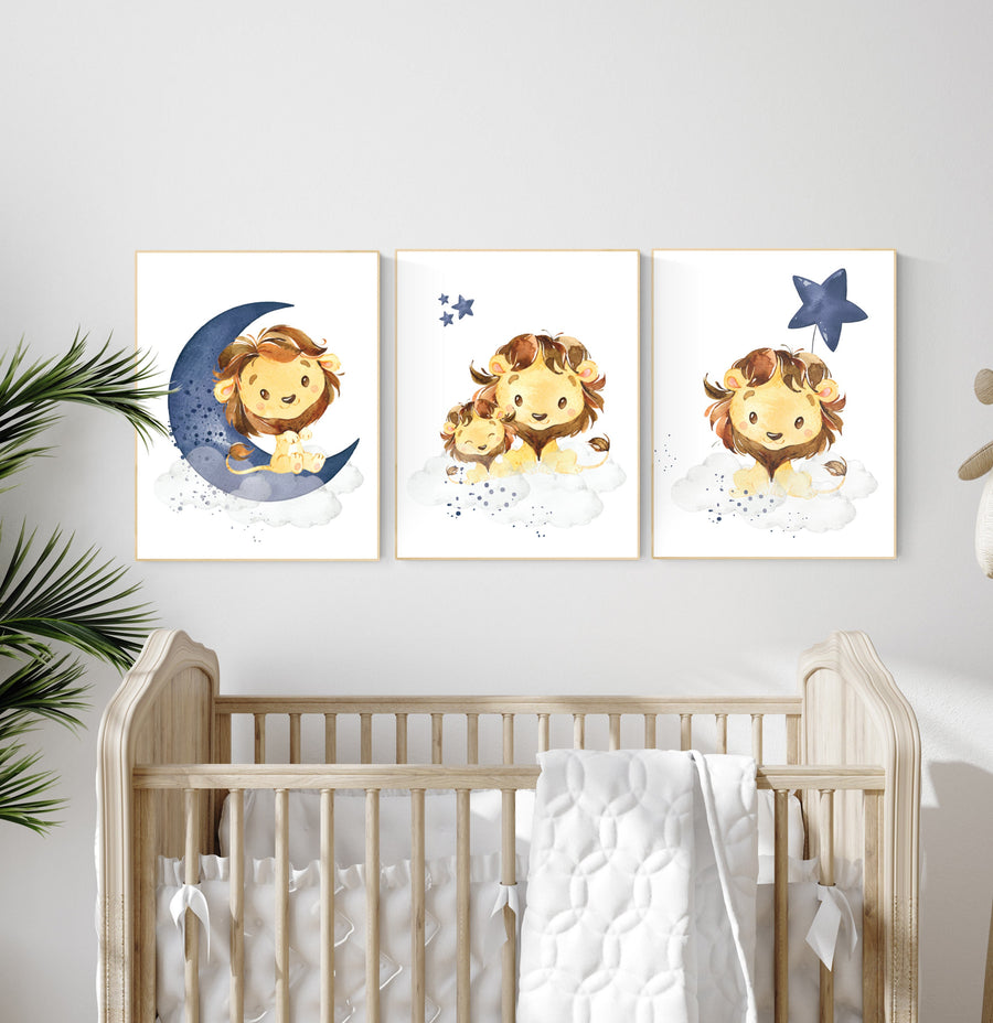 Lion nursery wall art, Nursery decor boy, navy nursery art, boy nursery ideas, boy nursery decor, safari animals, animal prints, boys room