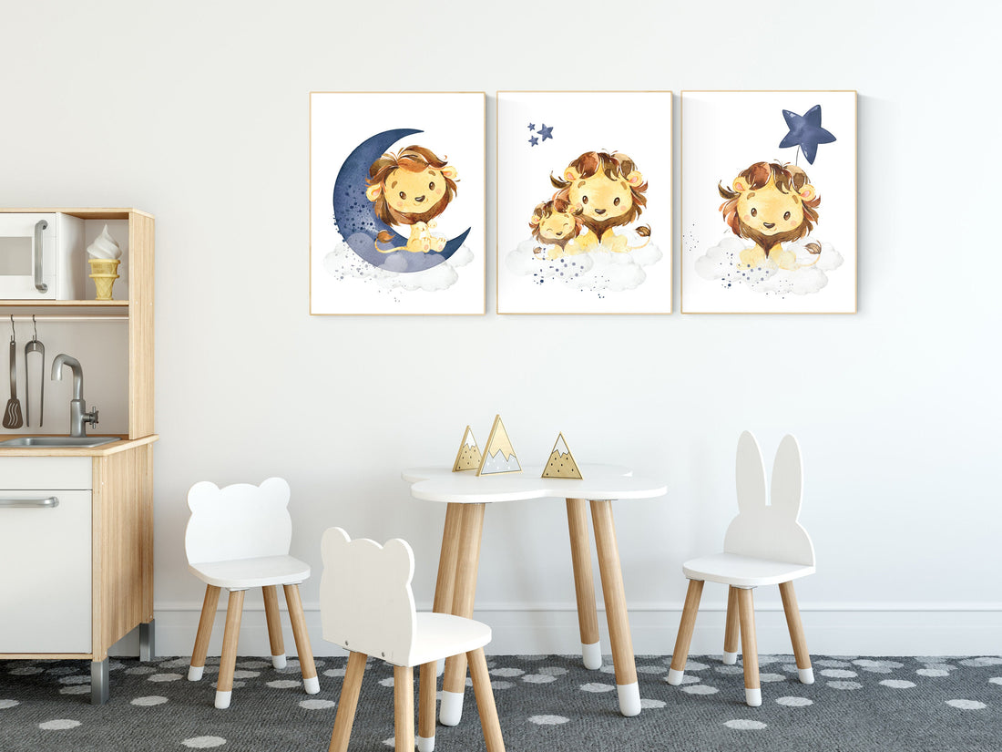 Lion nursery wall art, Nursery decor boy, navy nursery art, boy nursery ideas, boy nursery decor, safari animals, animal prints, boys room