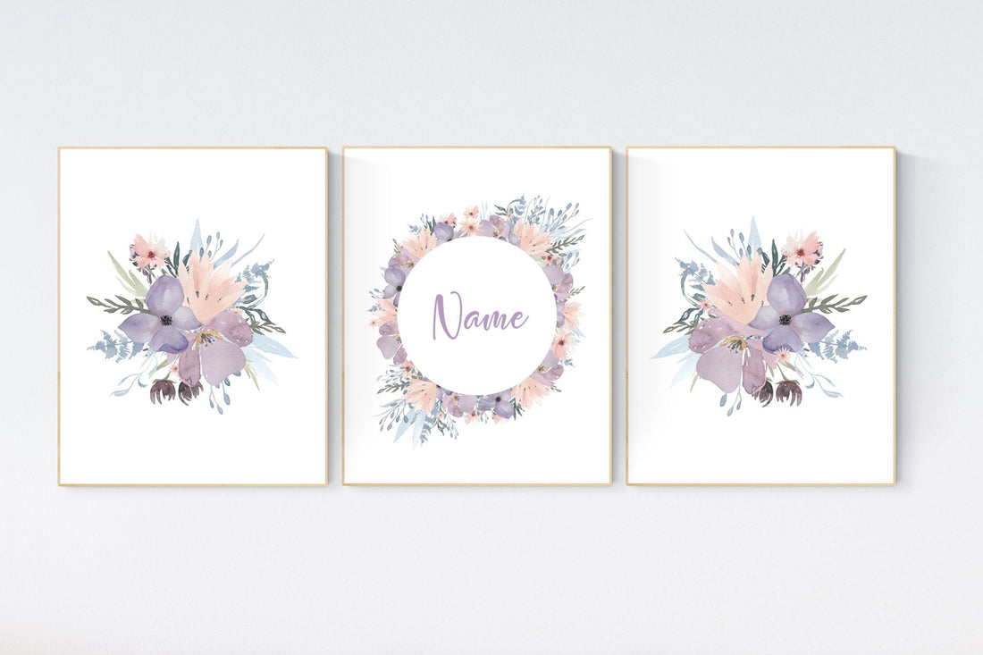 Purple flower nursery decor, Nursery decor girl, purple blush, nursery decor girl flower, lilac and blush, lilac nursery, girls room decor