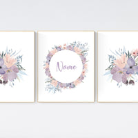 Purple flower nursery decor, Nursery decor girl, purple blush, nursery decor girl flower, lilac and blush, lilac nursery, girls room decor