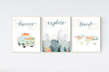 Travel nursery print, Explore nursery wall art, Baby boy nursery, Adventure Set of 3 prints, Camping Prints, Adventure Nursery Decor