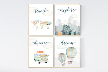 Travel nursery print, Explore nursery wall art, Baby boy nursery, Adventure Set of 6 prints, Camping Prints, Adventure Nursery Decor