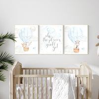 Nursery decor boy, baby blue nursery, hot air balloon nursery, oh the places you'll go, animal nursery, boy nursery wall art, boys room