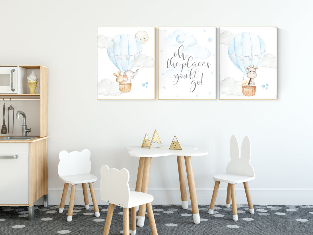 Nursery decor boy, baby blue nursery, hot air balloon nursery, oh the places you&