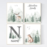Nursery decor woodland, mountain wall art, tree nursery, adventure theme nursery, forest, woodland animals, forest nursery, gender neutral