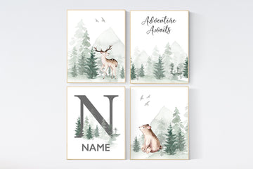 Nursery decor woodland, mountain wall art, tree nursery, adventure theme nursery, forest, woodland animals, forest nursery, gender neutral