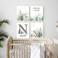 Nursery decor woodland, mountain wall art, tree nursery, adventure theme nursery, forest, woodland animals, forest nursery, gender neutral