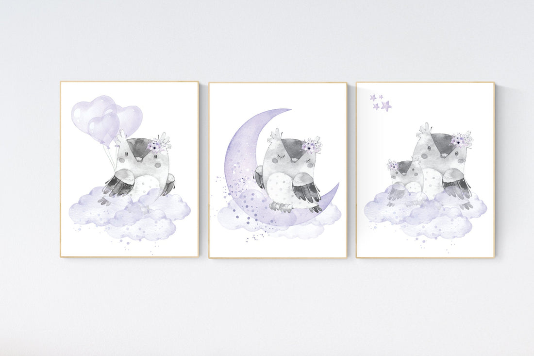 Owl nursery, nursery decor girl purple, Nursery decor owl, lilac nursery, nursery wall art, owl nursery, lavender nursery, girl nursery room