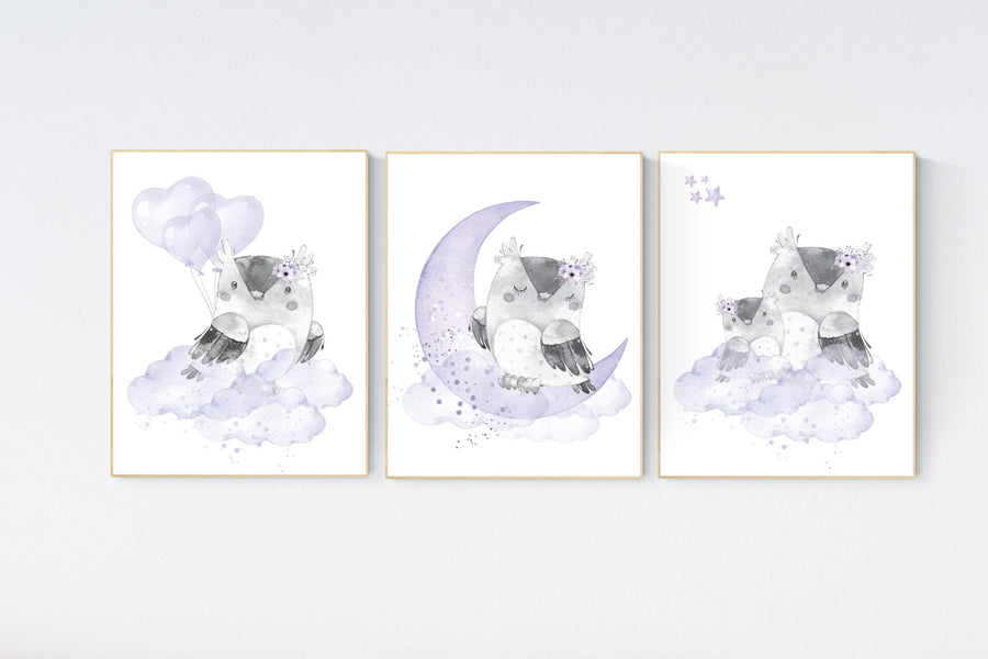 Owl nursery, nursery decor girl purple, Nursery decor owl, lilac nursery, nursery wall art, owl nursery, lavender nursery, girl nursery room