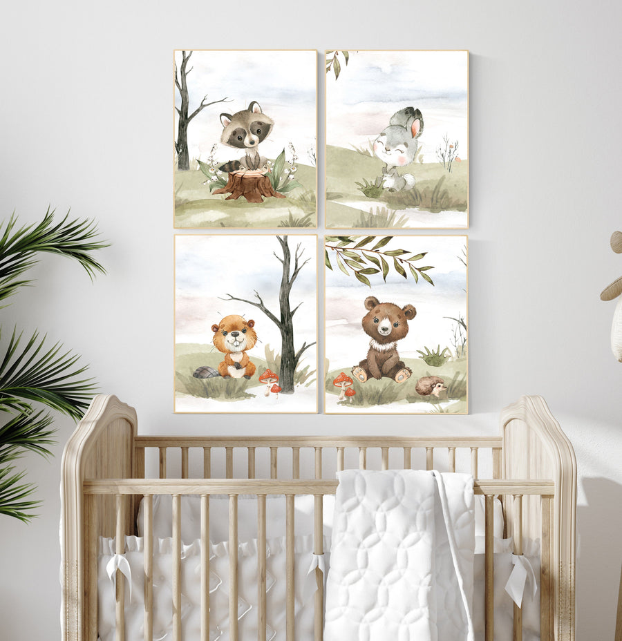Nursery decor woodland, jungle animals, gender neutral nursery, Woodland Nursery Wall Art, Woodland Print Set, animal prints,