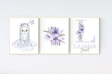 Llama nursery print, nursery decor girl, nursery wall art llama, Llama Print, lavender, Llama Wall Art, floral nursery