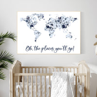 Floral nursery, girl nursery, map nursery art, world map, girl room decor, girl nursery, navy blue, girl nursery ideas