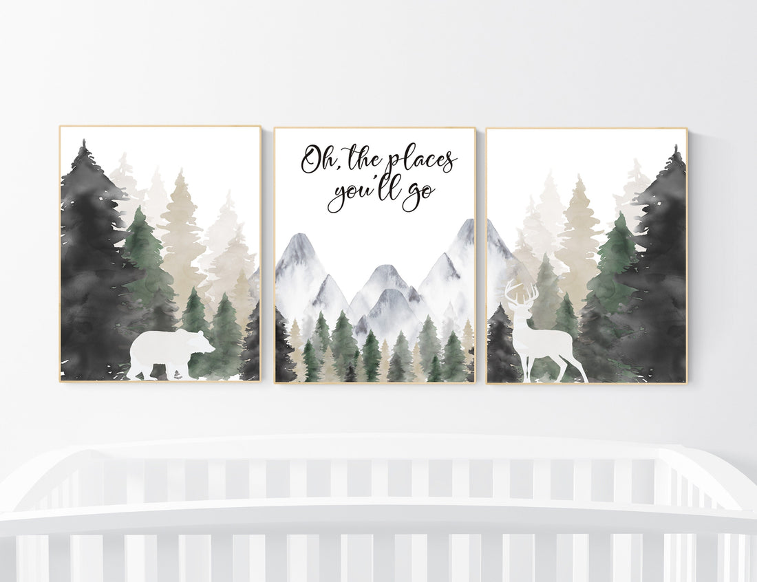 Woodland Mountain Wall Art, Neutral Nursery Wall Art, Adventure Nursery Decor, Forest Baby Room Wall Art, Boy Nursery Mountain Print