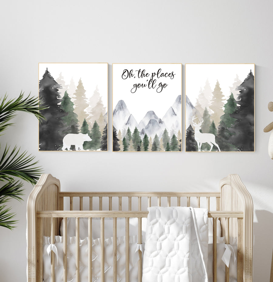 Woodland Mountain Wall Art, Neutral Nursery Wall Art, Adventure Nursery Decor, Forest Baby Room Wall Art, Boy Nursery Mountain Print