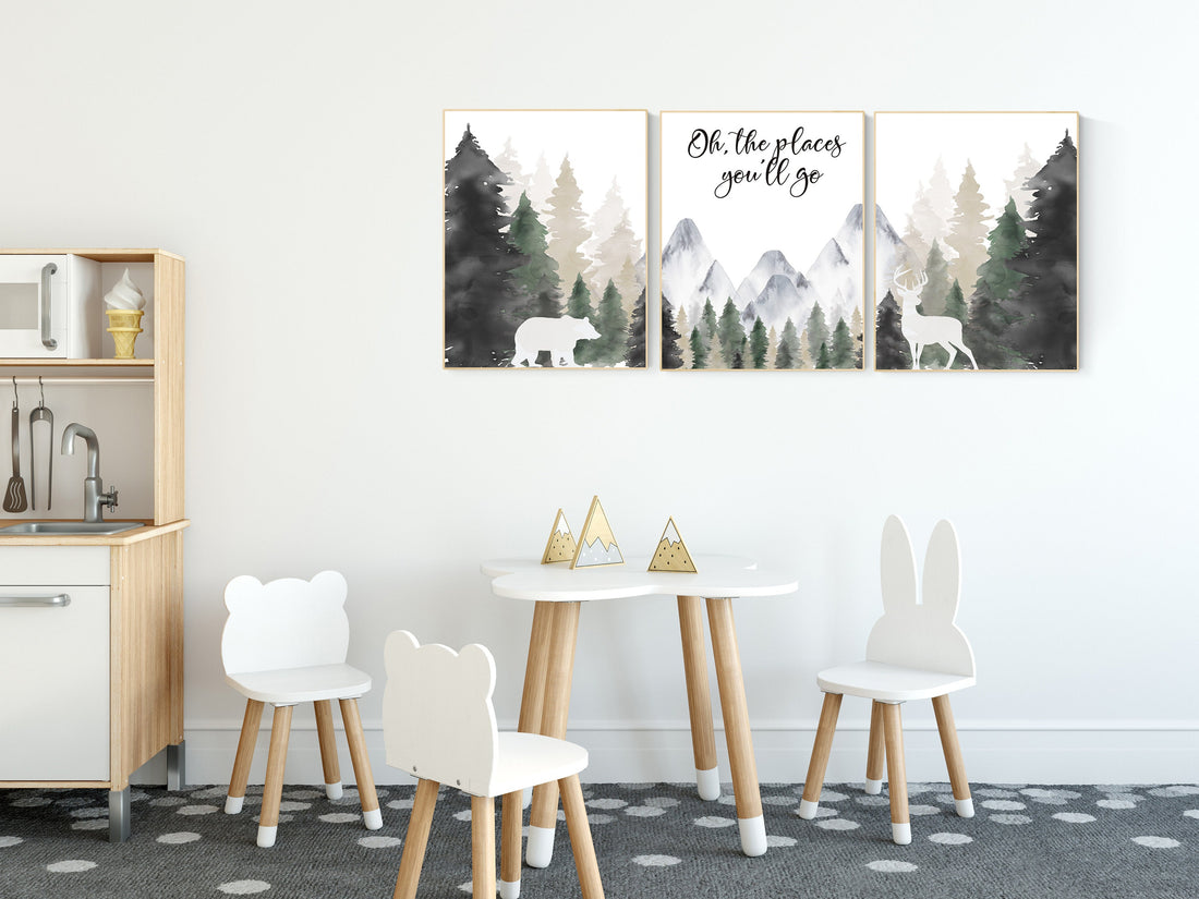 Woodland Mountain Wall Art, Neutral Nursery Wall Art, Adventure Nursery Decor, Forest Baby Room Wall Art, Boy Nursery Mountain Print