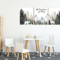 Woodland Mountain Wall Art, Neutral Nursery Wall Art, Adventure Nursery Decor, Forest Baby Room Wall Art, Boy Nursery Mountain Print