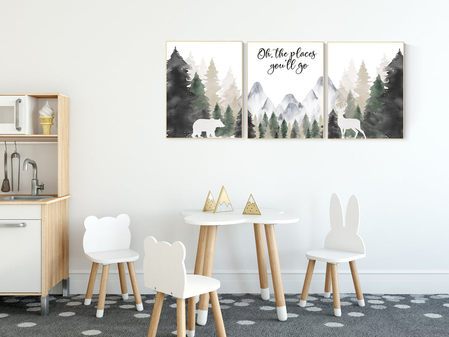 Woodland Mountain Wall Art, Neutral Nursery Wall Art, Adventure Nursery Decor, Forest Baby Room Wall Art, Boy Nursery Mountain Print
