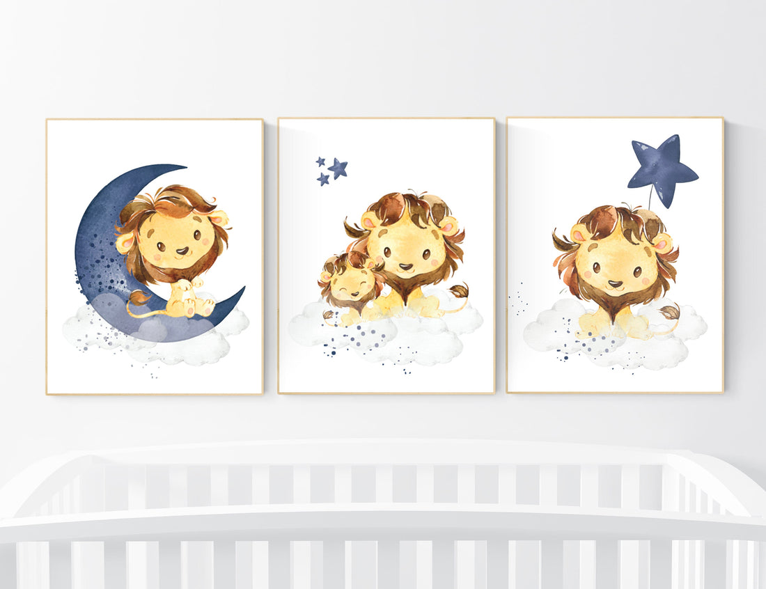 Lion nursery wall art, Nursery decor boy, navy nursery art, boy nursery ideas, boy nursery decor, safari animals, animal prints, boys room