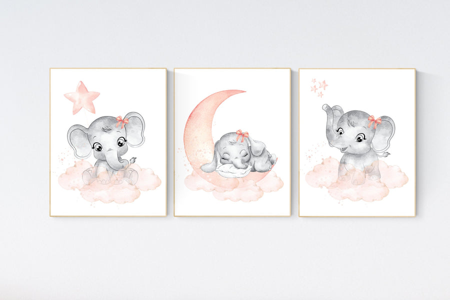 Nursery decor elephant, peach nursery, elephant nursery print, nursery wall art animals, girl nursery, coral nursery, nursery wall decor