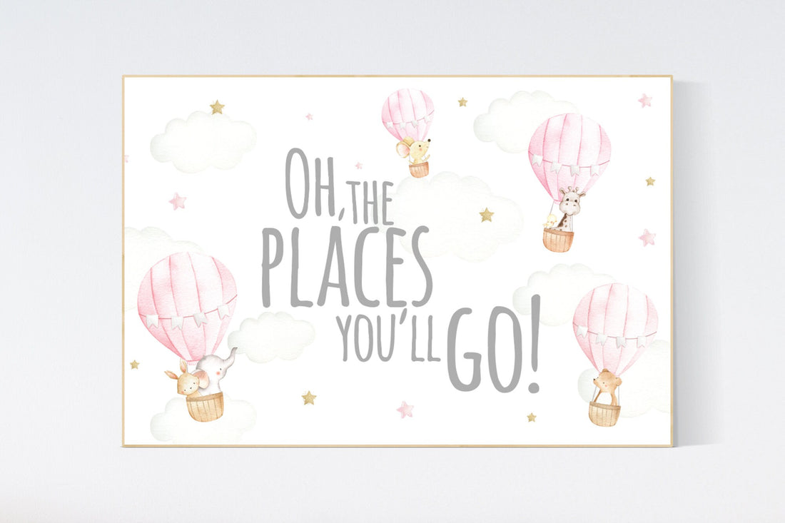 Hot air balloon nursery, Nursery decor girl gold, pink nursery, you are our greatest adventure, nursery decor girl, pink and gold