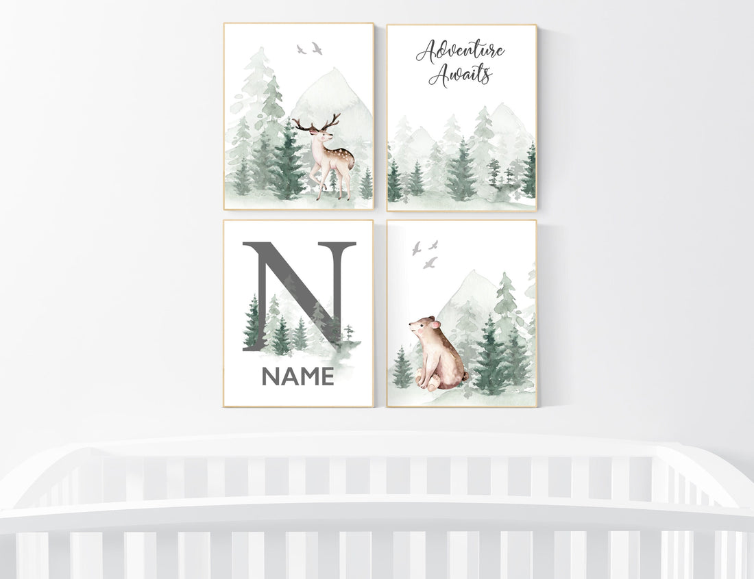 Nursery decor woodland, mountain wall art, tree nursery, adventure theme nursery, forest, woodland animals, forest nursery, gender neutral