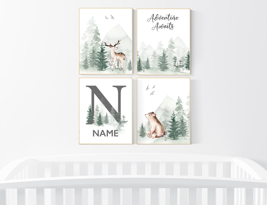 Nursery decor woodland, mountain wall art, tree nursery, adventure theme nursery, forest, woodland animals, forest nursery, gender neutral