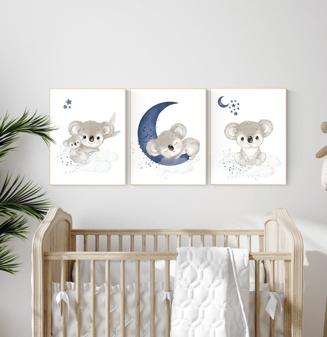 Navy nursery decor, koala nursery, moon and stars, navy blue nursery art, nursery prints animals, boy nursery decor, koala mother and baby