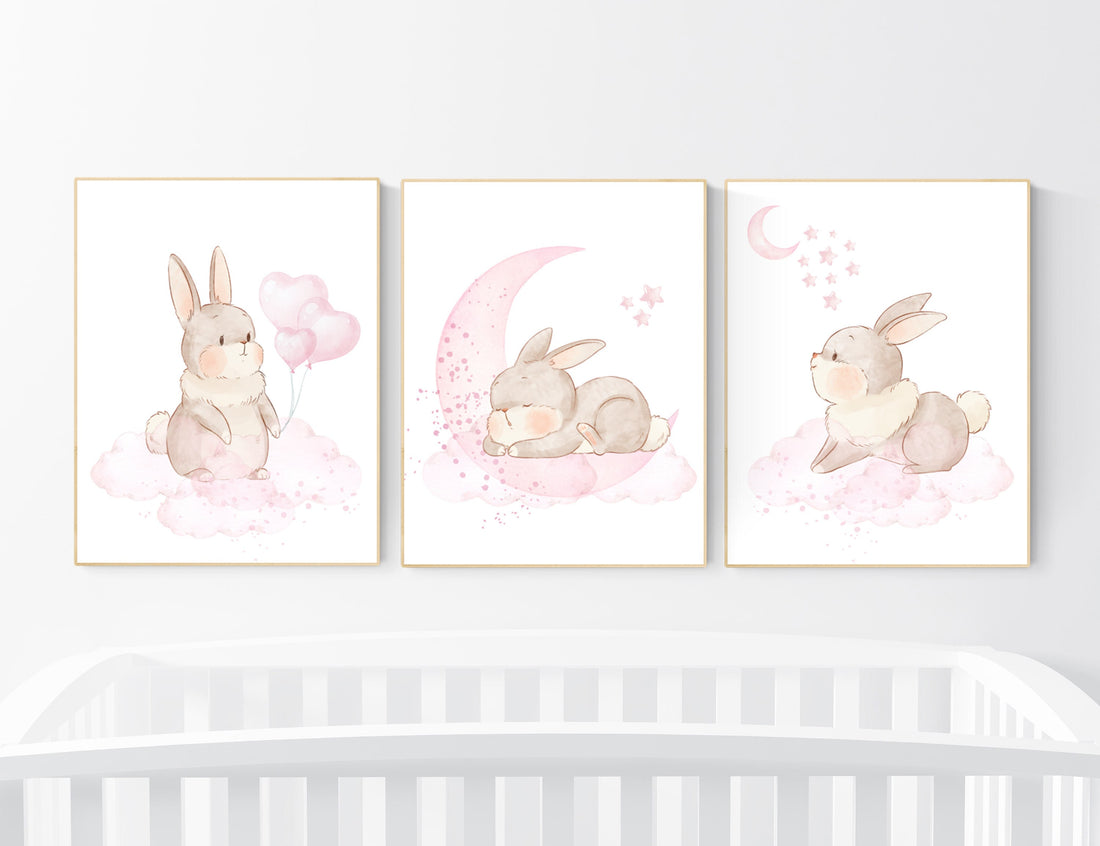 Nursery wall art bunny, pink nursery decor, Nursery decor girl flower bunny, bunny print nursery girl, rabbit nursery, rabbit print nursery